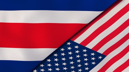 The flags of Costa Rica and United States. News, reportage, business background. 3d illustration