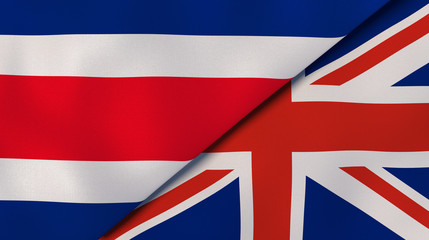 The flags of Costa Rica and United Kingdom. News, reportage, business background. 3d illustration