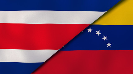 The flags of Costa Rica and Venezuela. News, reportage, business background. 3d illustration