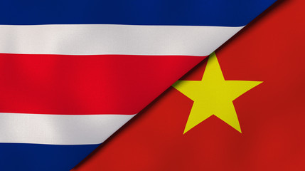 The flags of Costa Rica and Vietnam. News, reportage, business background. 3d illustration