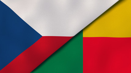 The flags of Czech Republic and Benin. News, reportage, business background. 3d illustration