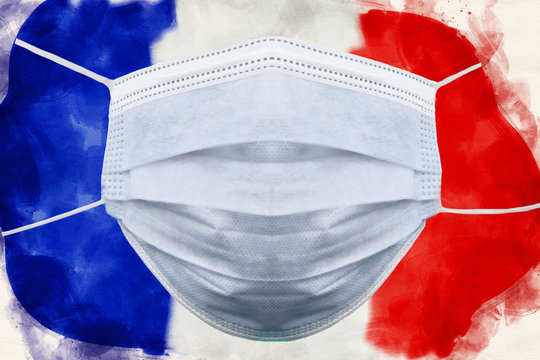 illustration of french flag with respirator mask