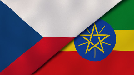 The flags of Czech Republic and Ethiopia. News, reportage, business background. 3d illustration