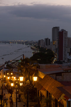 Night scene and view on the old city and on Malecon 2000 Guayaquil, Ecuador 2015