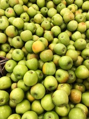 Delicious fresh green apples on the market