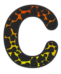 3D Giraffe Orange-Yellow print letter C, animal skin fur creative decorative character C, Cheetah colorful isolated in white background has clipping path dicut. Design font wildlife or safari concept.
