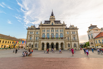 Novi Sad, Serbia - July 30, 2019: City house in Novi Sad. Freedom Square (serbian: Trg slobode) is the main square in Novi Sad.