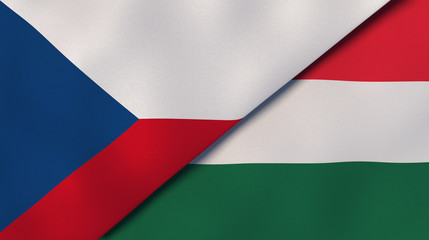 The flags of Czech Republic and Hungary. News, reportage, business background. 3d illustration