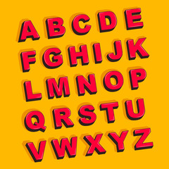 Isometric english alphabet font. Vintage style. Three-dimensional effect bold letters and numbers with drop shadow. Stock vector typeface for your design. 