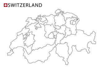 Switzerland map, black and white detailed outline regions of the country. Vector illustration
