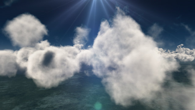 fly above big clouds, 3d illustration render
