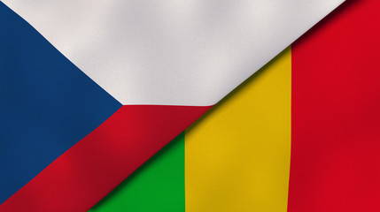 The flags of Czech Republic and Mali. News, reportage, business background. 3d illustration