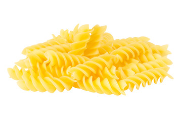 Heap of spiral pasta isolated on white background.