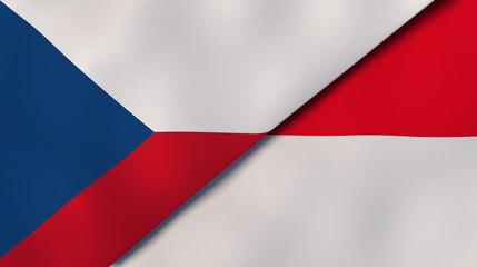 The flags of Czech Republic and Monaco. News, reportage, business background. 3d illustration