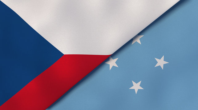 The flags of Czech Republic and Micronesia. News, reportage, business background. 3d illustration