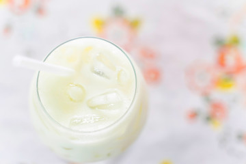 Creative Cooking at home Korean fruit juice dalgona that is becoming popular bright color.