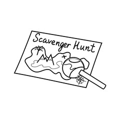 Scavenger hunt icon, Geocaching silhouette hand drawn illustration. Ink pen sketch style - 337409189