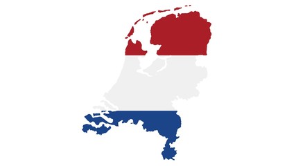 Netherlands map with flag texture on  white background, illustration,textured , Symbols of Netherlands,for advertising ,promote, TV commercial, ads, web design, magazine, news paper, report