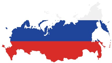 Russia map with flag texture on  white background, illustration,textured , Symbols of Russia ,for advertising ,promote, TV commercial, ads, web design, magazine, news paper, report
