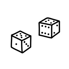 Vector illustration of dices. Two cube silhouettes hand drawn illustration. Ink pen sketch style