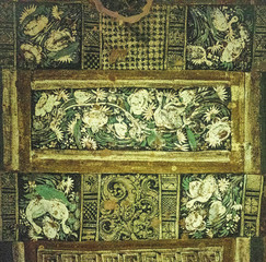 Fototapeta premium Fresco paintings of Ancient Ajanta Buddhist caves predominantly narrates the Jataka tales social story, an UNESCO World Heritage site near Aurangabad, Maharashtra, India