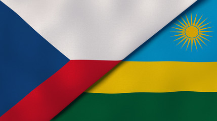 The flags of Czech Republic and Rwanda. News, reportage, business background. 3d illustration