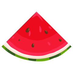 Fresh cut slice watermelon fruit isolated on white background. Summer fruits for healthy lifestyle. Organic fruit. Cartoon style. Vector illustration for any design.