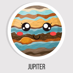 Cartoon cute jupiter planet isolated on white background. Planet of solar system. Cartoon style vector illustration for any design.