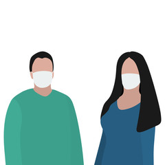 Man and woman in a protective mask against viruses. Fashion trendy illustration, flat design. Pandemic and epidemic of coronavirus in the world