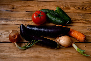 fresh vegetables on wooden table