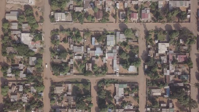 Aerial patterns made of simple houses in developing suburbs of Maputo, Matola, Mozambique