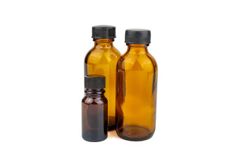 The brown glass bottle isoleted on white background is used for cosmetic skin care product ,containing products and medical supplies.clipping path