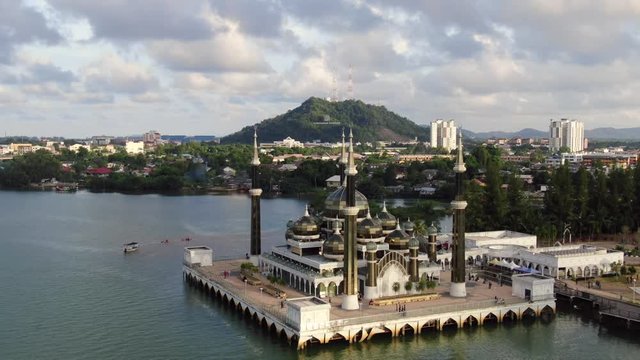 Drone Footage of Crystal Mosque (Masjid Krystal in Malay) in Kuala Trengganu during sunset