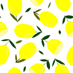 Lemons seamless pattern. Lemon background. Fresh yellow fruits. Vector