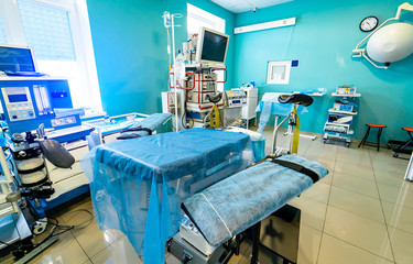 Room for trauma surgery operation. Operating room with surgery equipment. Medical background,...
