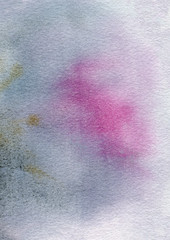 Modern watercolor hand drawn abstract background in purple, pink, grey and gold color on highly-textured paper. Good for quotes, branding, design, wall art etc.