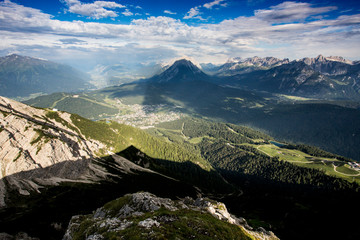 View from the top of the Seefelder Spitze with Seefeld and Inntal in the background
