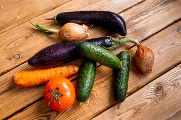 fresh vegetables on wooden table