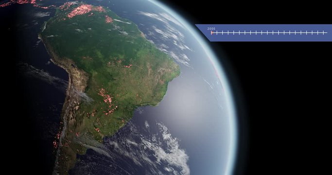 South American Amazon Forest Fires including 2019. Monthly data from March 2000 to February 2020. 3D animation rendering info graphics data analysis. Elements of this image furnished by NASA.