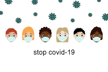 Children in medical masks. Coronavirus. Vector illustration in flat style.