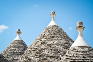 Fototapeta na wymiar view of the typical conic roof of trullo buildings. Alberobello, Puglia. Italy