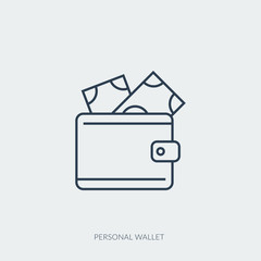 Vector outline icon of personal wallet with banknotes