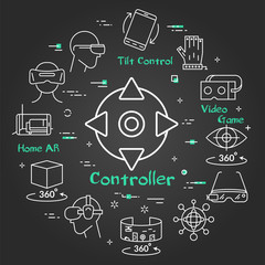Vector black virtual reality concept - VR controllers