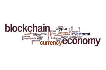 Obraz premium Blockchain economy word cloud concept