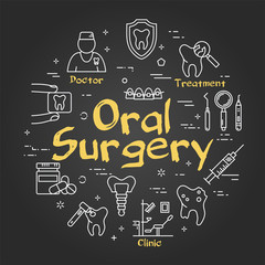 Fototapeta na wymiar Vector black linear round Oral Surgery concept