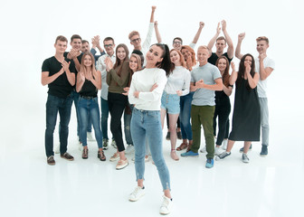 young woman leader standing in front of her friends