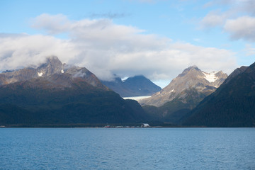 Glacier mountain on Resurrenction Bay near Kenai Fjords National Park in Sep. 2019 near Seward, Alaska AK, USA.
