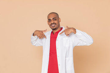 African doctor wearing a lab coat