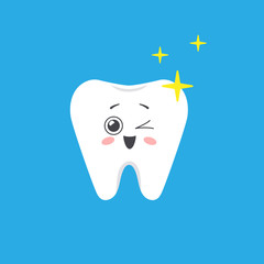 Happy shiny tooth in cartoon style. Vector illustration