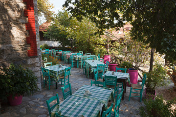 The old city Palaios Panteleiomonas, tourist attraction in Greece. Leptokaria travel destination in east Macedonia.